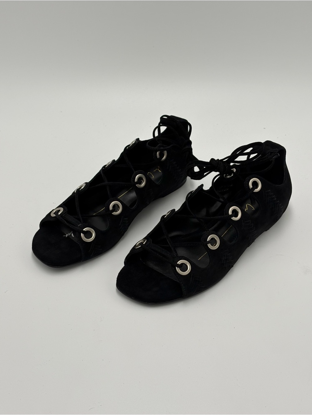 Women’s Black Lace-Up Gladiator Sandals with Eyelet Detail